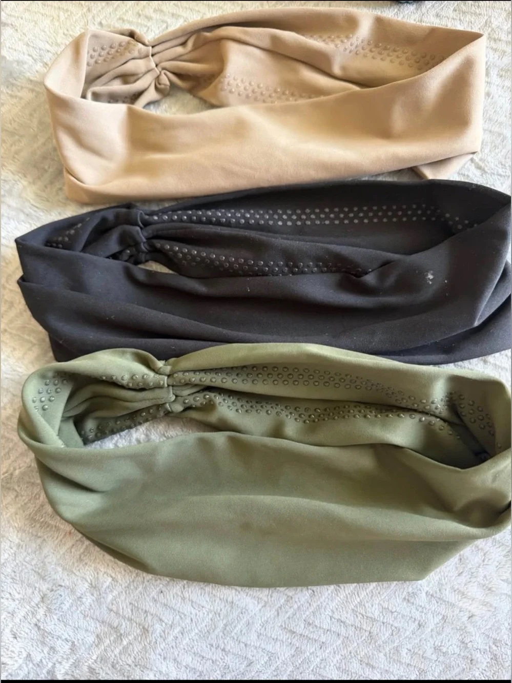 Set of 3 Non-Slip Twist Headbands - Beige, Black, Olive